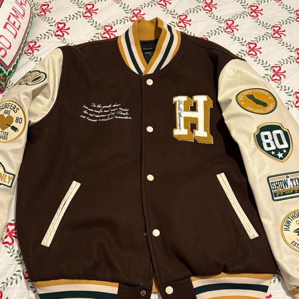 PacSun Varsity Jacket with Brown and Cream Accents